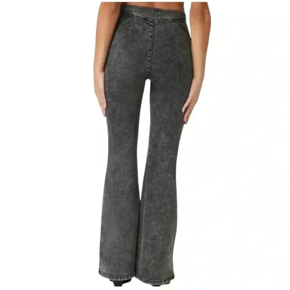 70's inspired FOREVER 21 high rise super flare denim gray retro jeans size large - Picture 1 of 10
